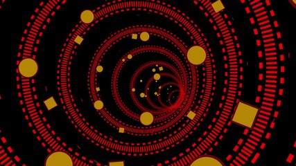 Poster - Hypnotic Red and Gold Geometric Circle Tunnel Animation, Abstract Background