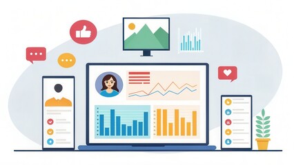 Leinwandbilder - Digital analytics dashboard with graphs and user profiles displayed.