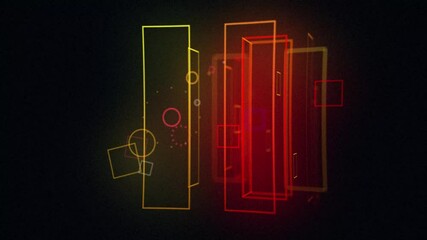 Poster - Vibrant Neon Geometric Forms Floating in a Dynamic Abstract Digital Space Environment