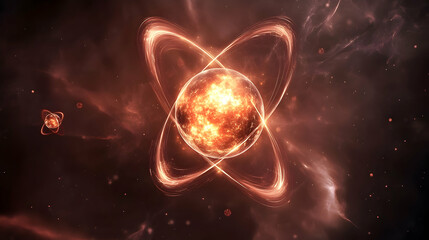 Poster - Conceptual visualization of an atom structure with vibrant glowing cosmic energy