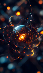 Poster - Abstract atomic structure visualization with glowing energy particles
