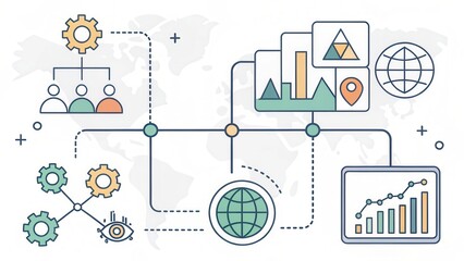 Aufkleber - Infographic depicting data analysis and global connectivity concepts.