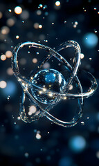 Poster - Abstract atomic structure with luminous spheres and dynamic orbital paths