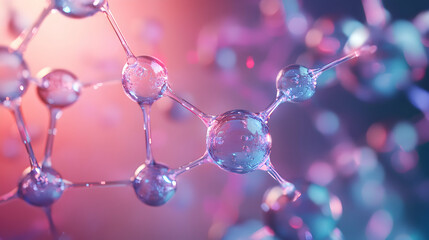 Poster - Abstract molecular structure illustration on blurred multicolored background