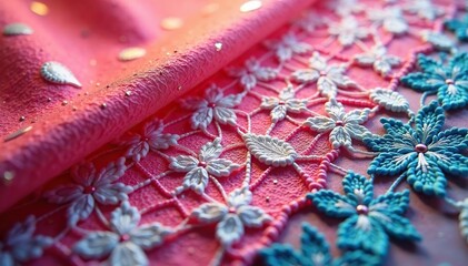 Geometric pattern lace fabric, close-up view, intricate design , gray, crochet, abstract