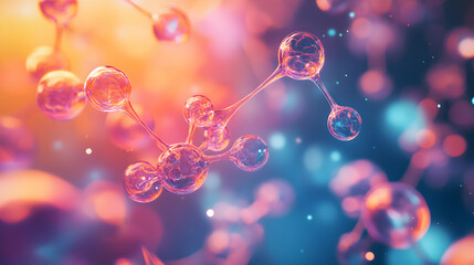 Poster - Abstract molecular structure visualization with vibrant pastel colors and bokeh