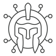 Fototapete - Medieval helmet with connection thin line icon, hacker attacks concept. Vector graphics. Greek warrior hat trojan, antivirus sign on white background, outline style icon for mobile or web design.