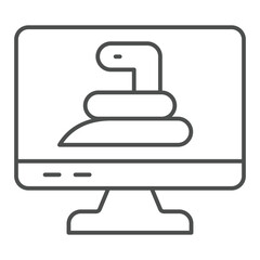 Poster - Monitor screen and snake thin line icon, hacker attacks concept. Vector graphics. Display with worm virus sign on white background, outline style icon for mobile or web design.