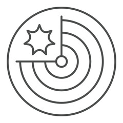 Poster - Bow target with explosion shape thin line icon, hacker attack concept. Vector graphics. Radar of virus detection, protection sign on white background, outline style icon for mobile or web design.