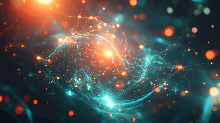 Poster - Abstract cosmic energy visualization with vibrant orange and blue hues