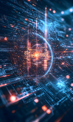 Poster - Futuristic digital network with circuit board design and glowing elements