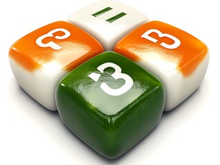 Poster - Four colorful dice arranged in a geometric formation on white background