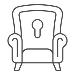 Fototapete - Psychologist chair with keyhole thin line icon, family psychology concept. Vector graphics. Armchair with key hole sign on white background, outline style icon for mobile or web design.