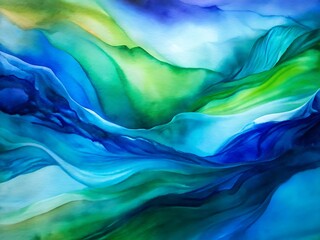 Poster - Abstract Blue Watercolor Waves with Flowing Motion and Colorful Texture