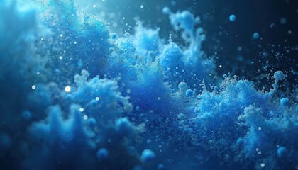 Aufkleber - Abstract image of blue particles in motion. Glowing, mystical, cosmic scene resembles underwater cosmos. Dynamic, swirling, dreamy atmosphere. Digital art.