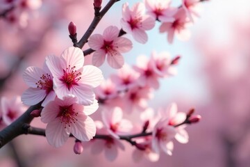 Wall Mural - delicate pink sakura blossoms, full bloom, intricate branches , japan, graphic, fabric
