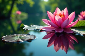 Wall Mural - intricate floral design reflected on calm lake surface, delicate, image, elegant