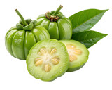 Fresh garcinia atroviridis fruit isolated in transparent background tropical green organic healthy herbal nutrition