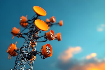 Poster - Cutting Edge Antenna Array System Capturing and Transmitting Wireless Signals with Vibrant Technological Aesthetic  Intricate Metallic Structures Complex Geometric Forms