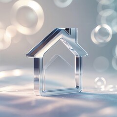Poster - Clear house shape reflecting light in an abstract background with bubbles and soft focus