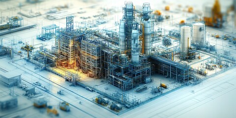 Poster - Industrial complex with machinery and structures during daylight explores energy production and processing