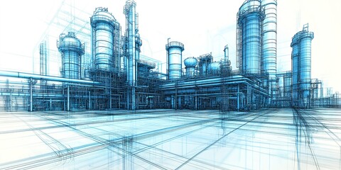 Poster - Industrial facility concept showcasing complex structures with a focus on technology and innovation