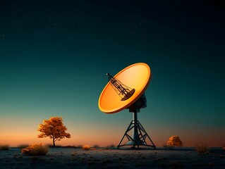 Poster - Intricate futuristic antenna array transmitting signals through a vast technicolor cosmic landscape with cinematic lighting and a captivating digital art retrofuturistic aesthetic