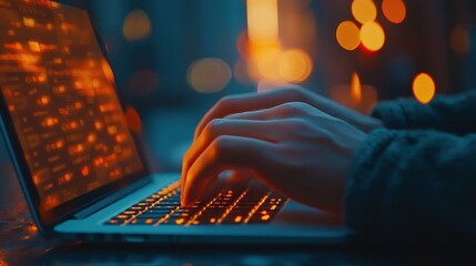 Aufkleber - Business professionals collaborating on a project in a modern office during evening hours while using laptops for productive work