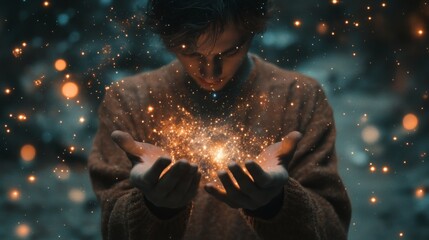 Poster - A cosmic deity with a galaxy swirling in their hands celestial body glowing stars ethereal and otherworldly presence