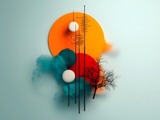 Poster - Retro Futuristic Antenna Farm Transmitting Signals at Varying Wavelengths   Bold Geometric Shapes Sharp Angles and High Contrast Lighting Create a Dramatic Captivating Composition