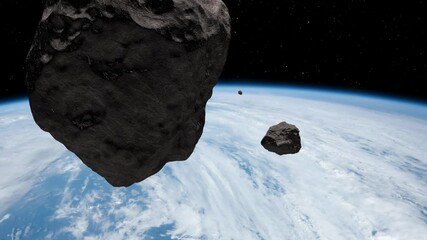 Wall Mural - an asteroid falls to earth. dangerous approach of an asteroid to planet earth. asteroid or meteorite