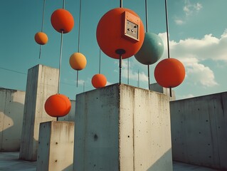 Poster - Retro Futuristic Antenna Farm Transmitting Signals at Varying Wavelengths with Bold Geometric Shapes Sharp Angles