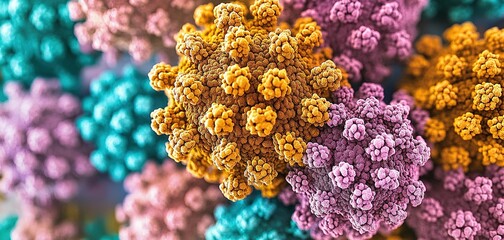 Poster - Colorful microscopic view of virus structures showcasing intricate details of viral formation and spread in scientific research