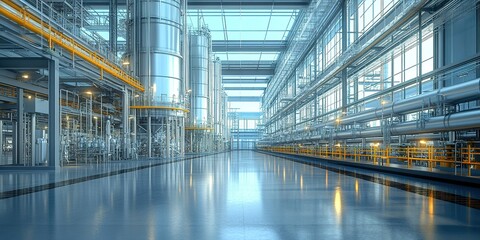 Poster - Industrial facility interior showcasing modern machinery and equipment in a spacious manufacturing environment