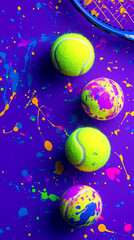 Wall Mural - brightly colored tennis balls, splashes of color, and splashes of color.