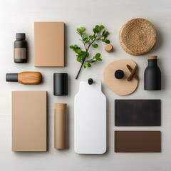 Poster - assortment of stylishly arranged storage containers made from various natural materials like cardboa