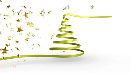 Wall Mural - animation of golden stars swirling around green ribbon forming christmas tree shape