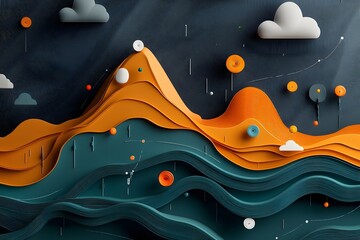 Poster - Captivating 3D topographic landscape with undulating hills and curves showcasing a mesmerizing visualization of real time rainfall data and weather information  Featuring a vibrant color scheme