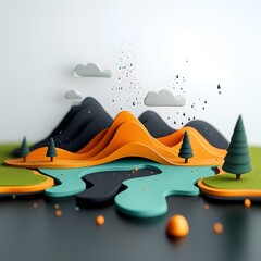 Poster - Captivating abstract landscape showcasing a topographic data visualization of dynamic fluid terrain formations weather systems and geographic information  This digital artwork presents a mesmerizing