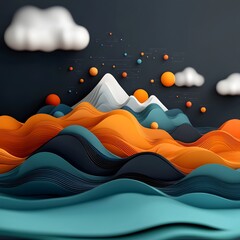 Poster - Captivating abstract landscape showcasing a fluid dynamic topographic data visualization of a fantastical mountainous terrain with undulating patterns vivid colors and a starry night sky backdrop