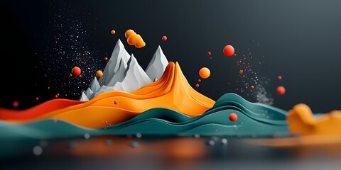 Poster - captivating data driven abstract visualization depicting a fluid topographic landscape with dynamic 