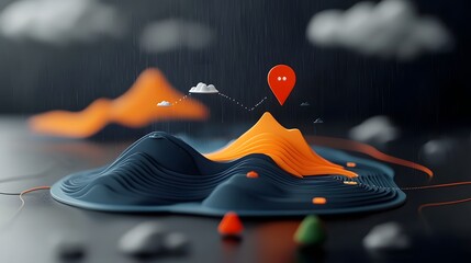 Poster - Captivating fluid topographic terrain data visualization with a dynamic rainfall pattern and precise meteorological data analysis showcasing a retrofuturistic sci fi aesthetic and digital