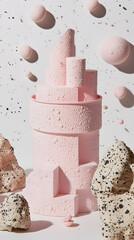 Wall Mural - Pink abstract architecture forms, textured, studio shot, minimalist background, design concept