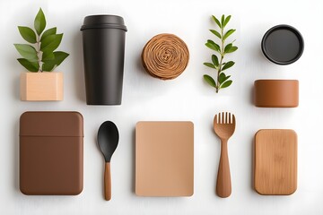 Poster - Curated flat lay of an eclectic mix of storage solutions cardboard wicker and metal containers in varied sizes and shapes