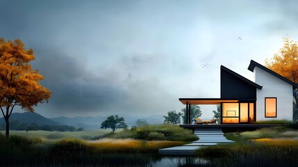 Poster - detailed 3d blueprint and architectural schematics for a cozy traditional farmhouse with a charming 