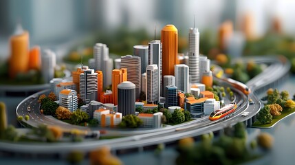 Poster - Detailed 3D blueprint of a futuristic smart city infrastructure with integrated transportation utilities and renewable energy sources  Featuring towering skyscrapers an advanced monorail system