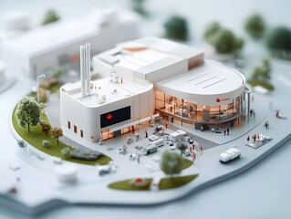Poster - Detailed 3D schematic showcasing the sophisticated design and advanced technology features of an innovative medical research facility