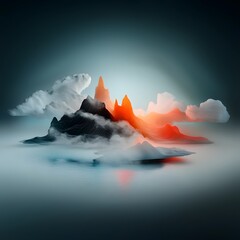 Poster - Dramatic and Surreal Digital Landscape Depicting a Thunderstorm over Undulating Terrain Featuring a Sculpture like Representation of Real Time Weather Data and a Futuristic