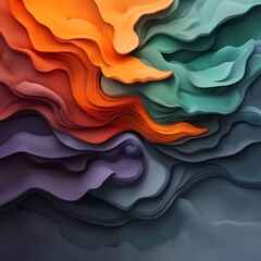 Poster - Dynamic topographical data map visualization showcasing a fluid flowing landscape in vibrant colors and textures created through a modern minimalist style of generative digital art
