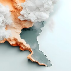Poster - Ethereal Rainfall Pattern Map   Topographic Landscape Visualization of Weather Data as Abstract Digital Art with Contemporary Style and Neutral Toned Environment